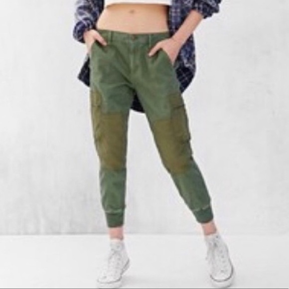 BDG Pants - Urban Outfitters BDG Womens Army Green Linen Cotton Cargo Jogger Pants High Rise
